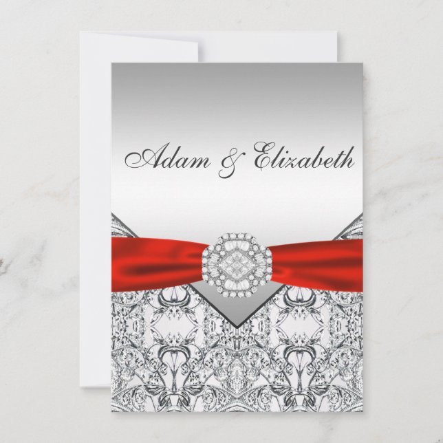 Elegant Silver and Red Wedding Invitations (Front)