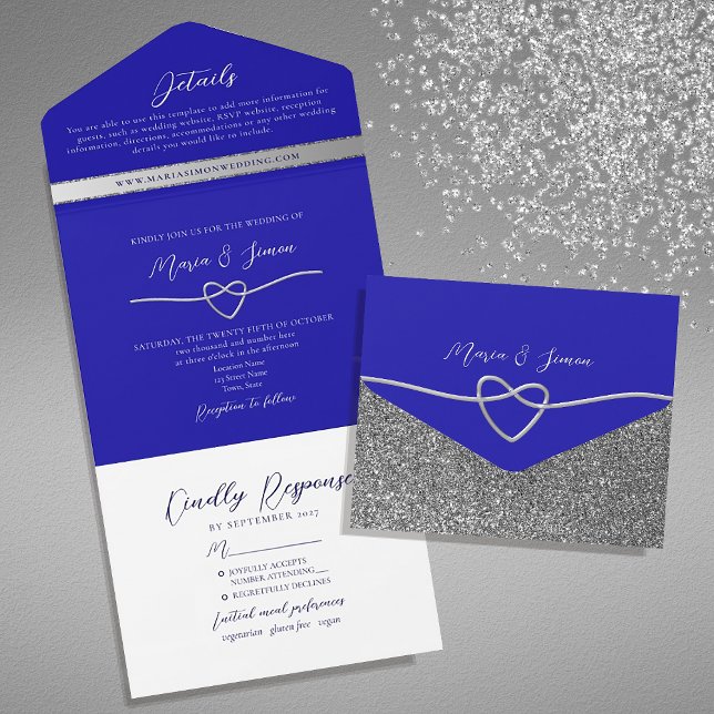 Elegant Silver and Royal Blue Wedding All In One Invitation (Creator Uploaded)