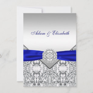 Elegant Silver and Royal Blue Wedding Invitations