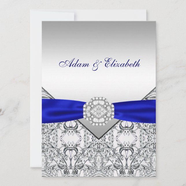 Elegant Silver and Royal Blue Wedding Invitations (Front)