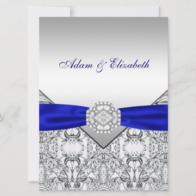 Elegant Silver and Royal Blue Wedding Invitations (Front)