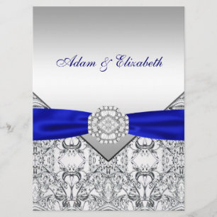 Elegant Silver and Royal Blue Wedding Invitations