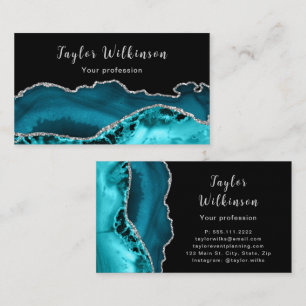 Elegant Silver and Teal Blue Agate Business Card