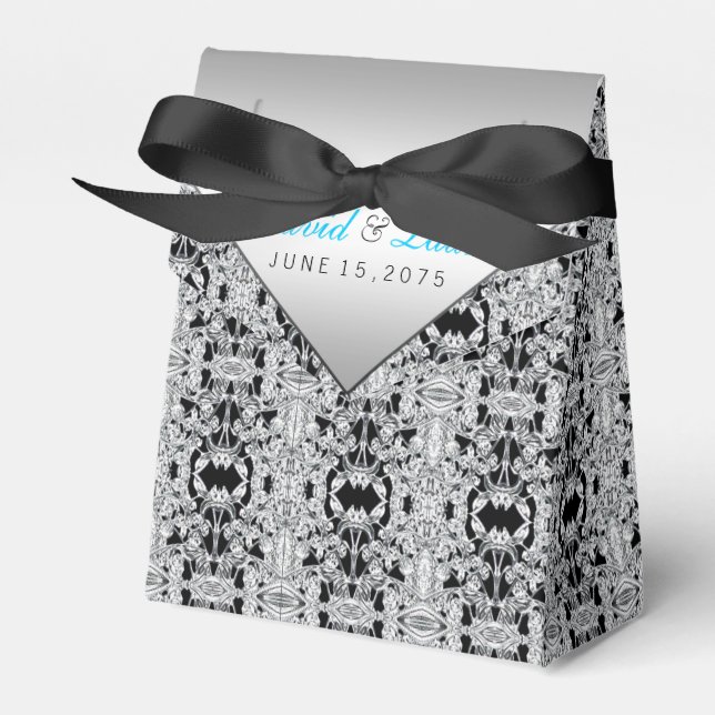 Elegant Silver and Teal Blue Wedding Favour Box (Front Side)