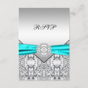 Elegant Silver and Teal Blue Wedding RSVP Card