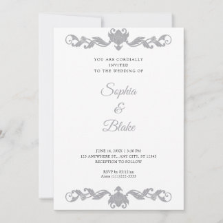 Elegant Silver and White Art Deco Wedding Invitation