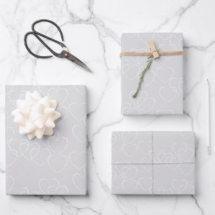 Elegant Silver and White Decorative Heart Charms Wrapping Paper Sheet