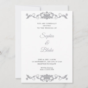 Elegant Silver and White Floral Art Deco Wedding Invitation
