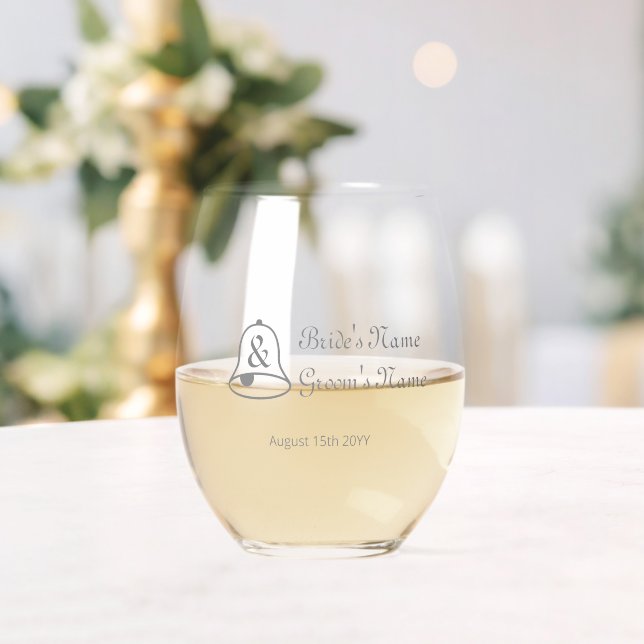 Elegant Silver Anniversary Engagement Wedding Bell Stemless Wine Glass (Insitu (Wedding))