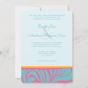 Elegant Silver Aqua Fuchsia Butterscotch Swirls Invitation