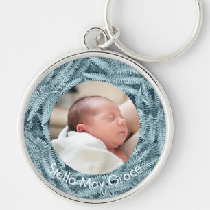 ELEGANT SILVER BABY PHOTO NAME FERN PERSONALIZED KEY RING