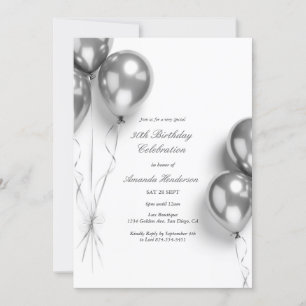 Elegant Silver Balloon Birthday Party Invitation