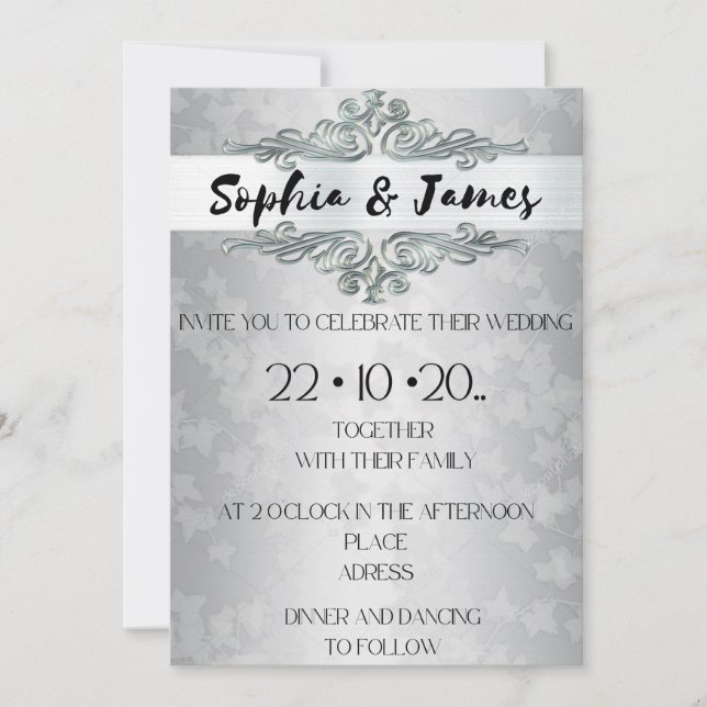 Elegant Silver Baroque Wedding Invitation - Custom (Front)