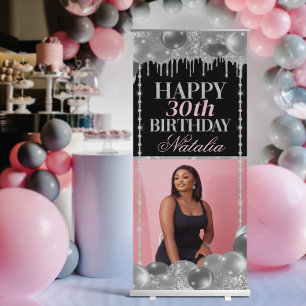 Elegant Silver Birthday Retractable Banner