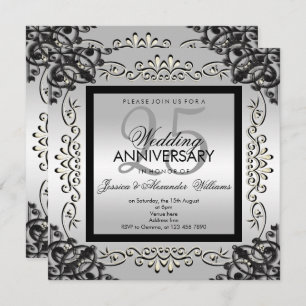 Elegant Silver & Black 25th Wedding Anniversary Invitation