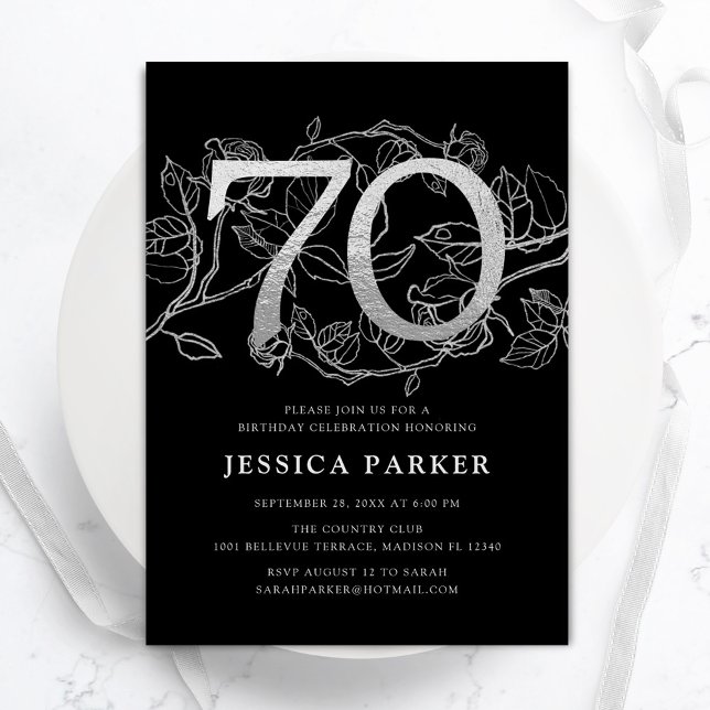 Elegant Silver Black 70th Birthday Invitation (Creator Uploaded)