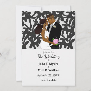 Elegant Silver & Black African American Wedding  Invitation