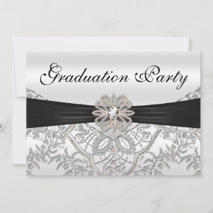 Elegant Silver Black and Pink Graduation Party Invitation