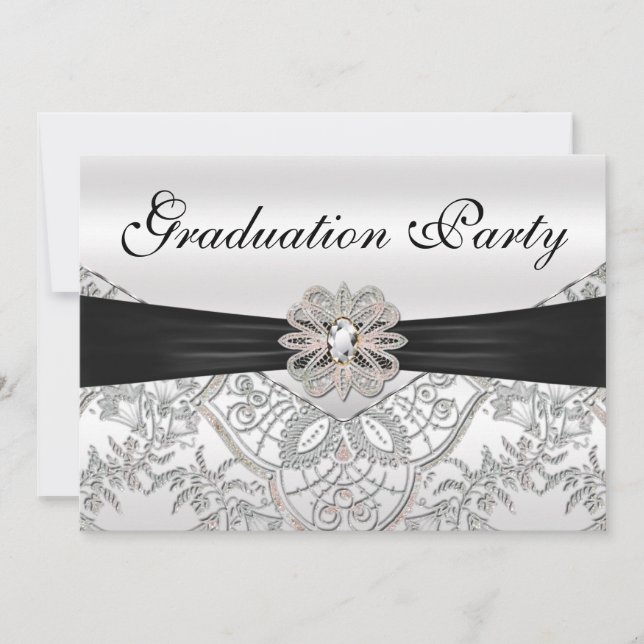 Elegant Silver Black and Pink Graduation Party Invitation (Front)