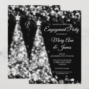 Elegant Silver Black Christmas Engagement Party Invitation