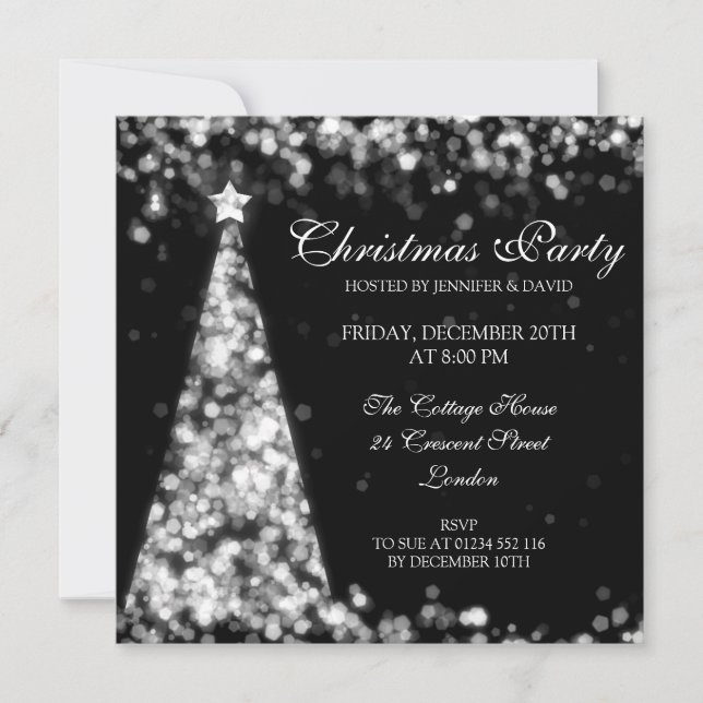 Elegant Silver & Black Christmas Holiday Party Invitation (Front)