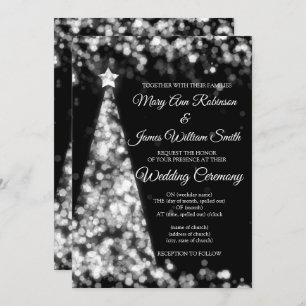 Elegant Silver Black Christmas Holiday Wedding Invitation