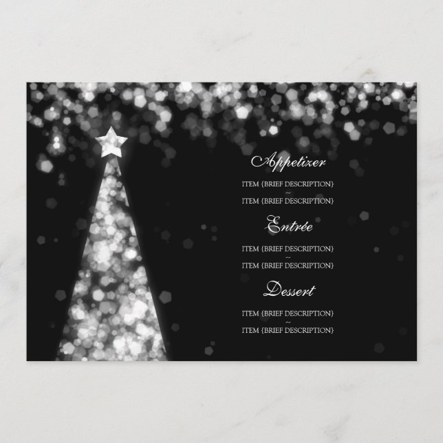 Elegant Silver Black Christmas Wedding Menu (Front)