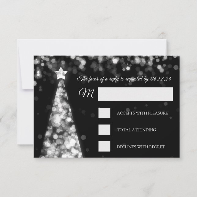 Elegant Silver Black Christmas Wedding RSVP (Front)