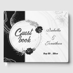 elegant silver& black flowers botanical guest book
