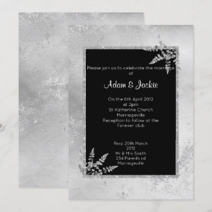 ELEGANT SILVER BLACK MARBLE GLITTER WEDDING INVITATION
