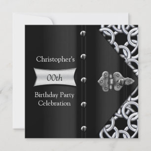 Elegant Silver Black Metal Chain Birthday Party Invitation