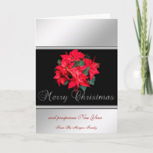 Elegant Silver, Black, Poinsettia -Personalised Holiday Card