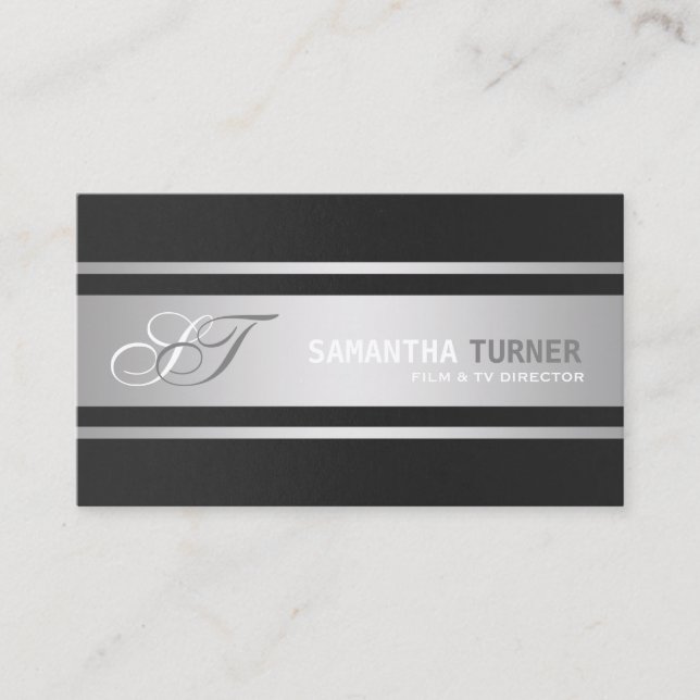 Elegant Silver Black Professional Custom Monogram Business Card (Front)