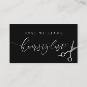 Elegant silver & black scissors hairstylist business card