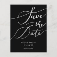 Elegant Silver Black Script Wedding Save The Date