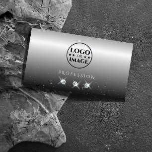 Elegant Silver Black Sparkling Diamonds with Logo Business Card