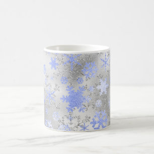 Elegant Silver Blue Christmas Snowflake Pattern Coffee Mug