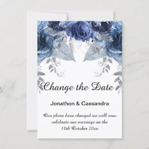 ELEGANT SILVER BLUE FLORAL CHANGE THE DATE