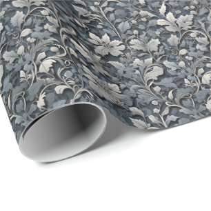 Elegant silver blue gray floral pattern wrapping paper