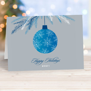 Elegant Silver Blue Happy Holidays Business Holiday Card
