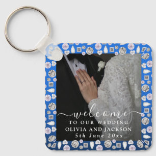 Elegant Silver Blue Heart Diamond Glitter Wedding  Key Ring