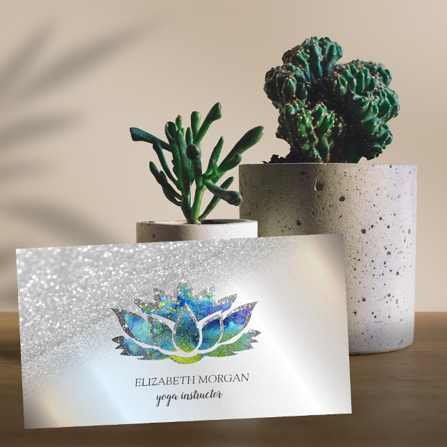 Elegant Silver Blue Lotus  Business Card (Creator Uploaded)