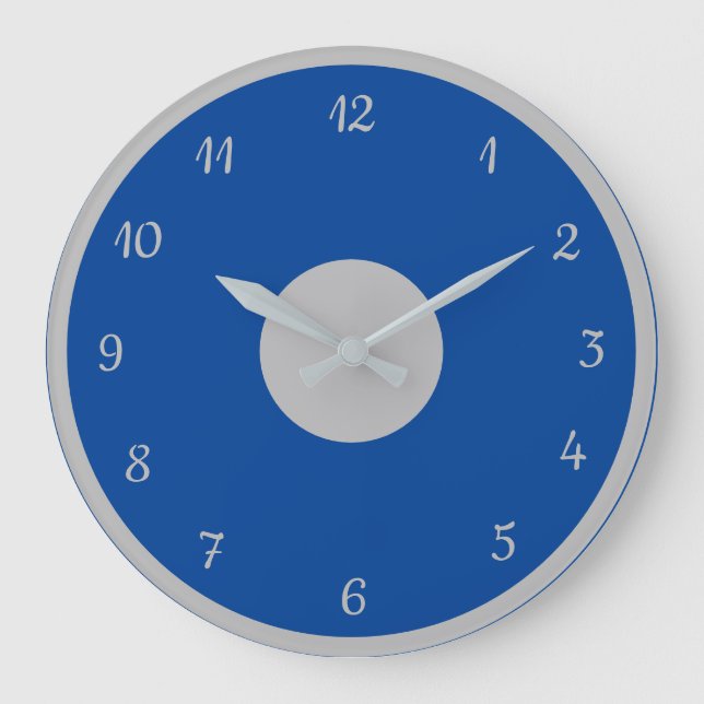 Elegant Silver Blue Modern Decorative Large Clock (Front)