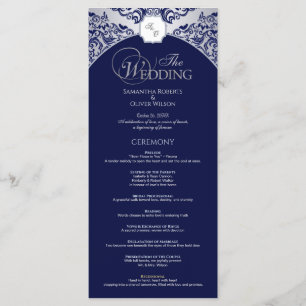 Elegant Silver Blue Monogram Wedding Program Programme