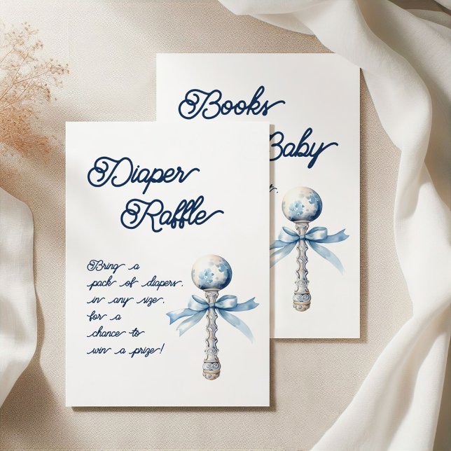 Elegant Silver Blue Rattle Bow Baby Diaper Raffle Enclosure Card (Creator Uploaded)