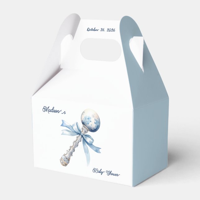 Elegant Silver Blue Rattle Bow Baby Shower Favour Box (Front Side)