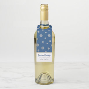 Elegant Silver Blue Snowflakes Corporate Holiday Bottle Tag