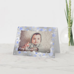 Elegant silver blue snowflakes custom photo card