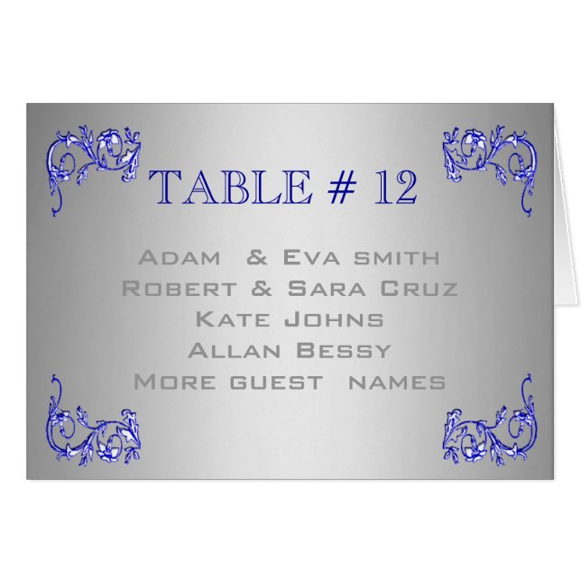 Elegant SILVER BLUE Table number template wedding (Front Horizontal)