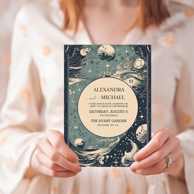 Elegant Silver Blue Tarot Wedding Invitation (Creator Uploaded)